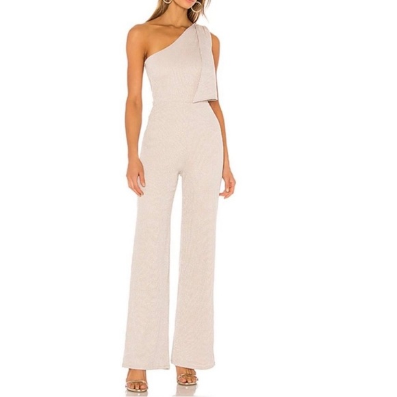 NWT LOVERS + FRIENDS Revolve Nude Asymmetrical One Shoulder Jumpsuit L - Picture 1 of 12